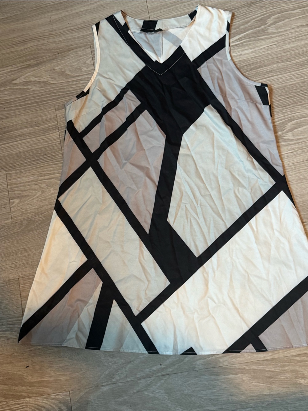 SHEIN Black and White Geometric Slip Dress